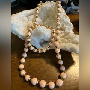 Vintage Avon Faux Angel Skin Coral Bead Convertible Necklace and Bracelet Set